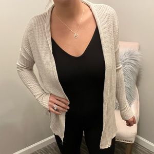 Waffle knit cardigan sweater